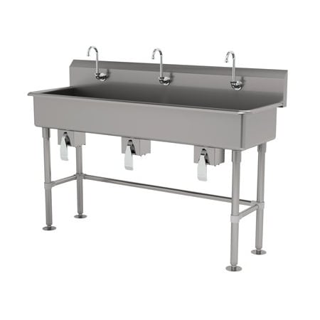 Advance Tabco 3 Station NSF 16 Ga. 304 SS Floor Mounted Sink - Knee Operated FC-FM-60KV